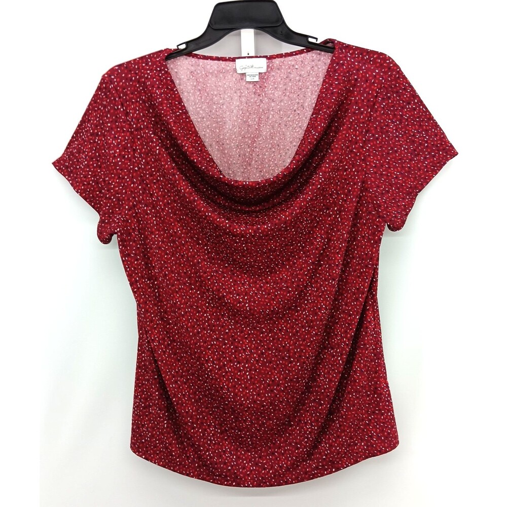 Jaclyn Smith Blouse Womens Large Red All Over Print Short Sleeve Cowl Neck Top